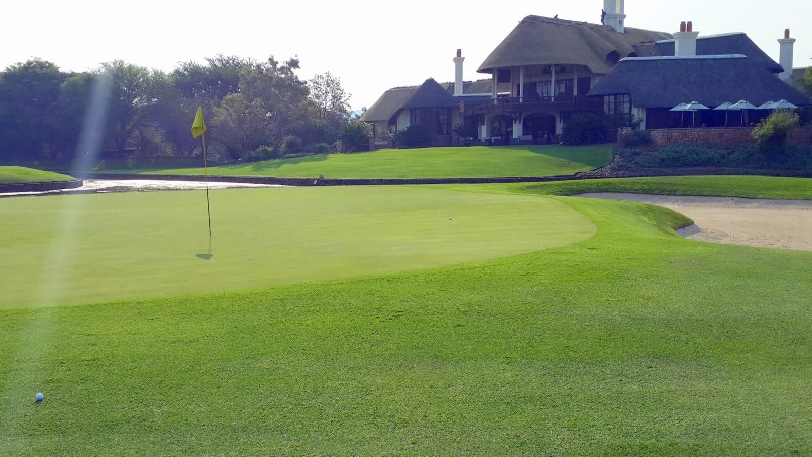 Leopard Creek, the 9th green and clubhouse